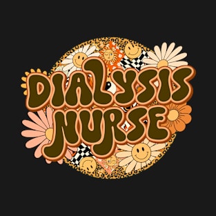 Dialysis Nurse Retro Groovy Floral Leopard T-Shirt