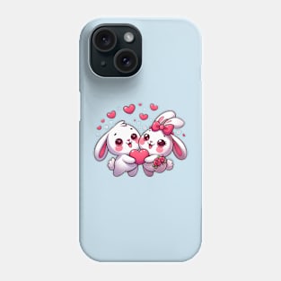 Valentines day kawaii bunnies in love Phone Case