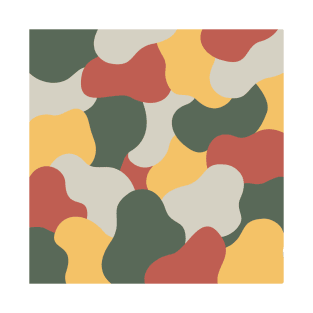 Colourful Blob Abstract Pattern in Light Red Dark Green Yellow and Gray T-Shirt