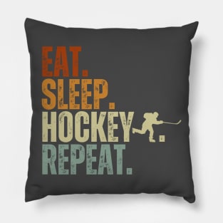 Eat Sleep Hockey Repeat Kids Adult Ice Hockey Retro Vintage Pillow