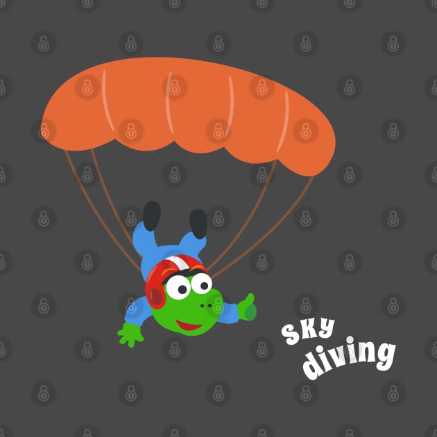 cartoon illustration of skydiving with litlle dinosaur by KIDS APPAREL