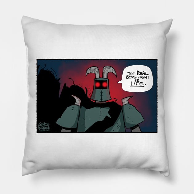 Lord Edgegod - The Real boss-fight is life. Pillow by Slack Wyrm