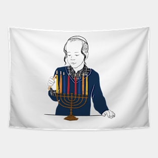 Lighting the Hanukkah Menorah Tapestry