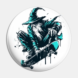 Cool blue skate wizard Pin