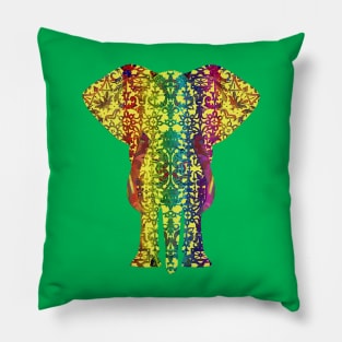 Rainbow Yellow Elephant in Green Pillow