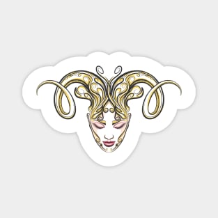 Girl with horns of a ram drawn in tattoo style Magnet