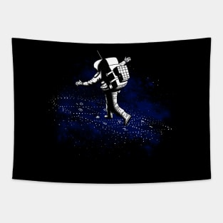 Hopscotch in Space Funny Astronaut Playing In Space Tapestry