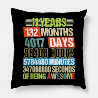 11 Years 132 Months Of Being Awesome 11th Birthday Countdown Pillow