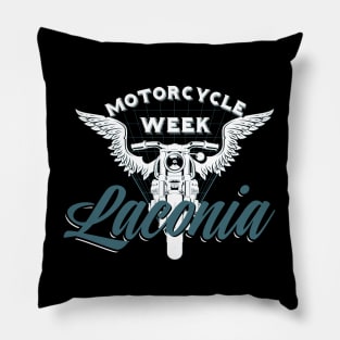 Laconia motorcycle week logo style - white and blue Pillow