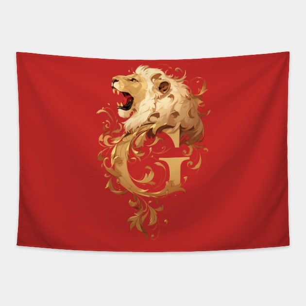 A Golden Lion and the Letter G - Fantasy Tapestry by Fenay-Designs