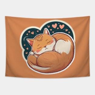 Sleepy Cat Valentine's Day Tapestry