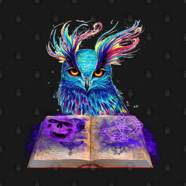 Graphic Design Magic Owl With Spell Book by Sveteroc