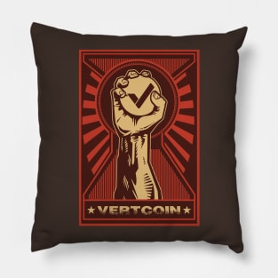 Vertcoin: Propaganda style triumphant fist clutching a Vertcoin Pillow