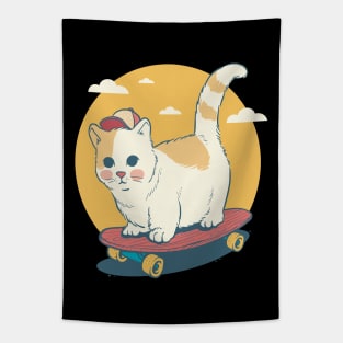 cat playing skateboard Tapestry