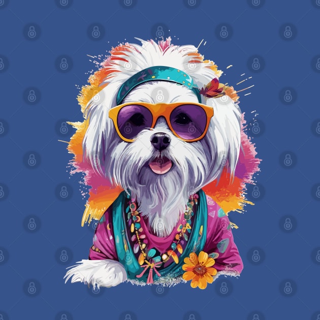 Hippie Spirit: Maltese Embracing the Peace and Love by Cute Dogs AI