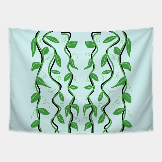 Green Leaves With Twirls Tapestry by TANSHAMAYA