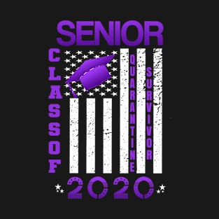 Senior Class Of 2020 Quarantine Survivor Purple Distressed Flag T-Shirt