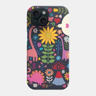 Peace, love and dinosaurs - happy fun floral by Cecca Designs Phone Case