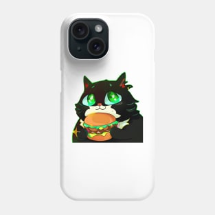 Black Fat cat with eating burger Phone Case