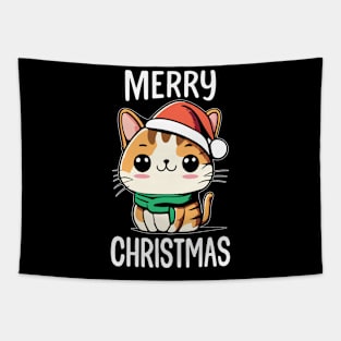 Feline Festivities Merry Christmas with a Kawaii Kitty Twist! Tapestry