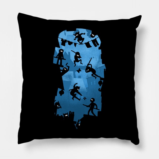 Ninja Kick Ass Clash Pillow by Queenmob