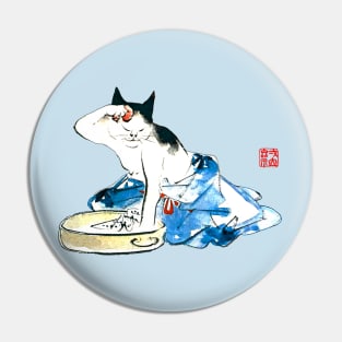 Utagawa Hiroshige Ukioy-e Humorous Japanese Cat Bathing II Pin