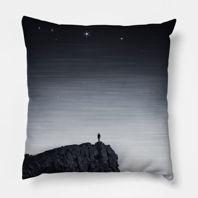 existence - man on barren rock at night Pillow by DyrkWyst