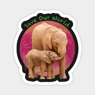 Save Our World - Elephants in Medium Brown. Magnet