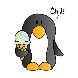 Chill! - Penguin with Rainbow Swirl Ice Cream T-Shirt