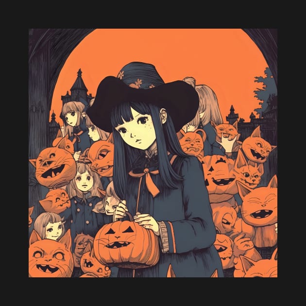 Halloween Girl in hat with Pumpkin by KOTYA