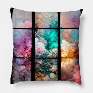 Stained Glass Window Floral Abstract Pillow