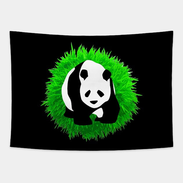 🐼 Cute Panda Illustration, Posed in front of a Bamboo Tree Tapestry by Pixoplanet