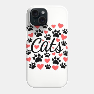 Cat Paws And Red Hearts Typography Phone Case