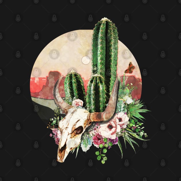 Desert cactus, cow Skull and succulents plant, rural,cowboy,wild,rustic by Collagedream