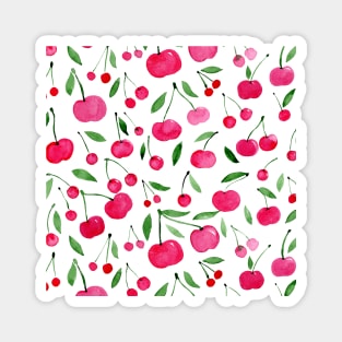 Watercolor cherries pattern - green and red Magnet