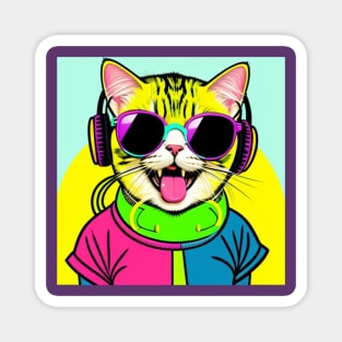 Laughing Retro Cat With Headphones Magnet