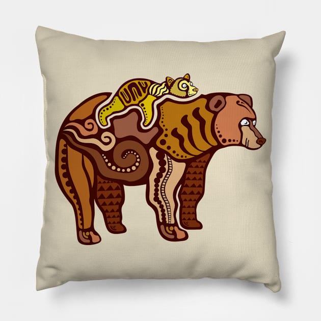 Bear with a Cub Artistic Design in Color Pillow by Krapka Designs