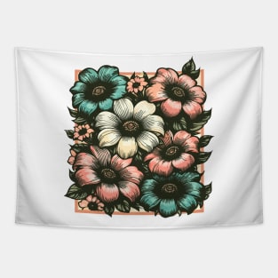 Retro Whimsical Flowers Tapestry