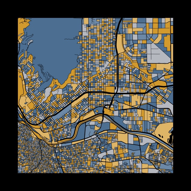 El Paso Map Pattern in Blue & Gold by PatternMaps