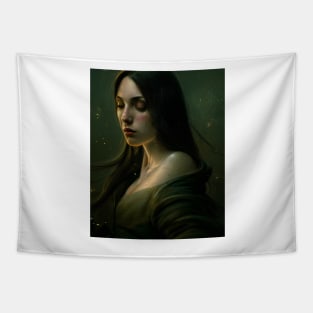 Madison- Portrait Of A Beautiful Sad Lady In Green Dress Tapestry