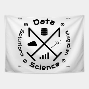 Data Science Solutions Magician | Vintage Retro Hipster Logo Black Tapestry