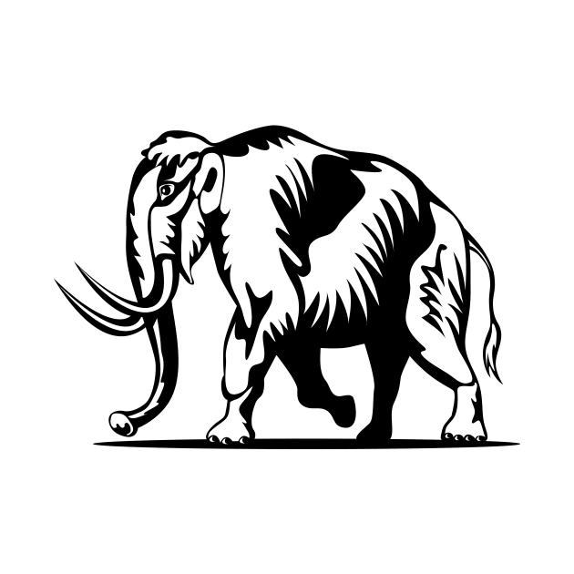 Woolly Mammoth Side View Woodcut by retrovectors