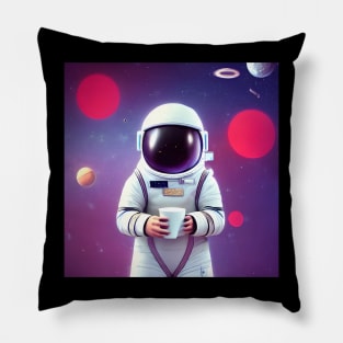 Astronaut Holding a Cup of Coffee - Astronaut Print Pillow