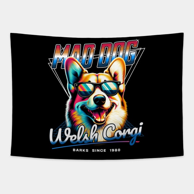 Mad Dog Welsh Corgi Tapestry by Miami Neon Designs