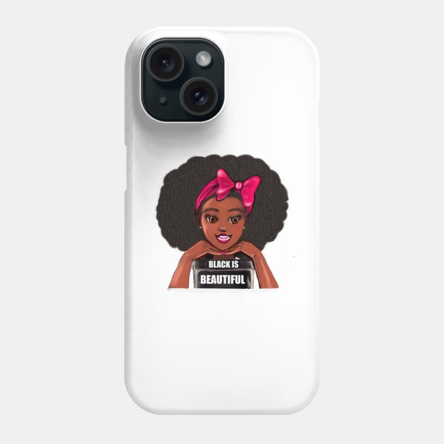 Queen Black is beautiful black girl with Big afro, pink bow, brown eyes and dark brown skin ! Phone Case by Artonmytee