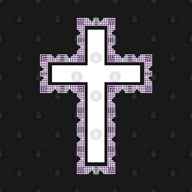 White Christian Cross With Purple Frame by DAHLIATTE