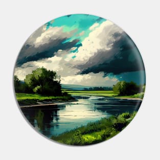 Blue and Green Spring River Scenery Pin