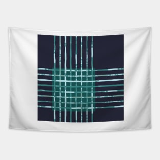 Teal and Inky Blue Organic Watercolour Plaid Tapestry