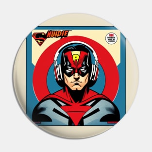 Unleash the Power: Superhero Soundscape Vinyl Record Artwork II Pin