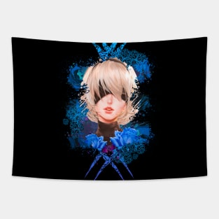 Android Girl - Blue Abstract Tapestry